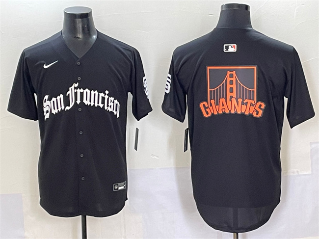 Men's San Francisco Giants Team Big Logo Black 'Gothic Fog Edition' Vapor Premier Limited Stitched Baseball Jersey 002 Men's San Francisco Giants Team Big Logo Black 'Gothic Fog Edition' Vapor Premier Limited Stitched Baseball Jersey 002